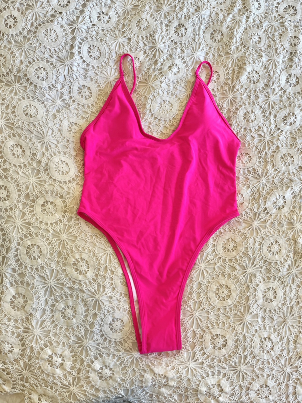 Hot pink V-neck one piece swim bathing suit